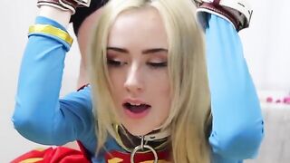 Candy White, in a Super Girl Solo 1-2 role, performs intense bondage and oral acts