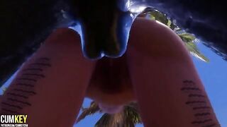 Two sexy girls fucked by a big cock monster