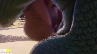 Two sexy girls fucked by a big cock monster