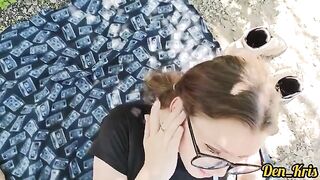 Young cute girl got a lot of sperm on her face and hair