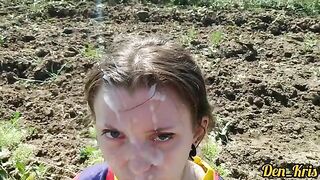 Young cute girl got a lot of sperm on her face and hair
