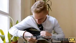 Instead of studying, a guy finished in the mouth of his sexy tutor