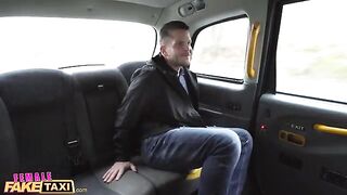 Female Fake Taxi Lady Gang gets her fake tits and ass sprayed with cum