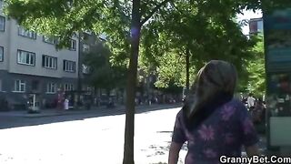 Old granny with freckles enjoys riding a big cock