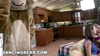 Crazy girls are having fun with guys in a wild party