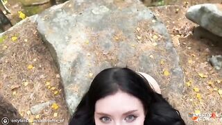 Brunette girl was fucked in the woods by a young guy