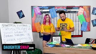 The girls are trying to seduce their stepdads to win a fantasy football challenge