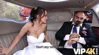 A bride allows her husband to watch her getting anal in the limo