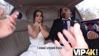 A bride allows her husband to watch her getting anal in the limo
