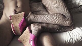 A hot girl in high heels and pantyhose is ready to get fucked