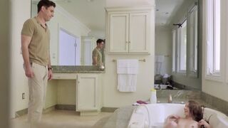 Rebel Lynn gets her tight pussy stretched by a huge cock in a bathtub scene