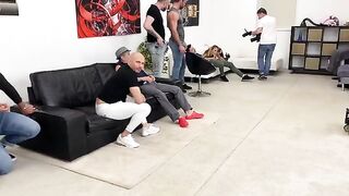 Backstage Mega Gangbang with 7 Dicks, hardcore action and intense scenes