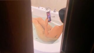 My stepsister was taking a bath and I had to spy on her and fuck her hard