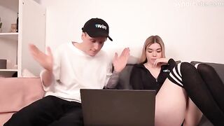 The beautiful girl won a blowjob after a dispute over 1win