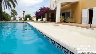 Little Caprice has sex with a foreigner right in the pool