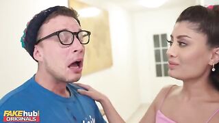 Indian teen gets British dude’s cum on her glasses and licks it