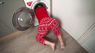 A step mom got stuck in a washing machine and her step son filmed it
