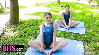 Gymnast girl Katie Kush is too flexible, gets fucked by two cocks