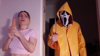 The couple makes love while fearing an unexpected, scary visitor