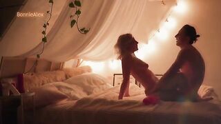 A man makes a surprise for his girlfriend with a warm, passionate gesture