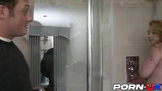 Busty British babe Harmony Reigns gets fucked hard by stepdad after shower