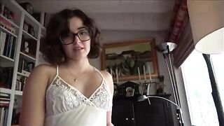 Nerdy girl with glasses seduces stepdad for sex