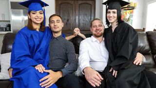 Step dads fucked their step-daughters Hazel and Remi for graduation