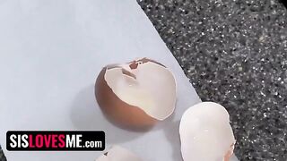 Curvy step sister Dana Wolf seduces her bro in the kitchen