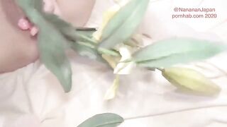 Masturbation to a shaved girl while putting flowers in her anus. Cum Bukkake & Cum Swallowing Part 4