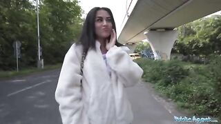Petite teen nearly gets run over by a taxi, gets fucked outdoors instead