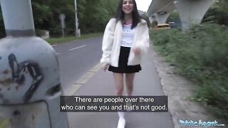 Petite teen nearly gets run over by a taxi, gets fucked outdoors instead