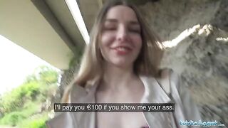 A young beautiful Ukrainian with long hair has sex with stranger outdoors