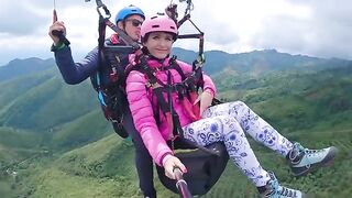 Squirt while paragliding in 2200 m above the sea