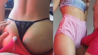 Real couple makes love in the hottest way, with a hot cumshot in panties