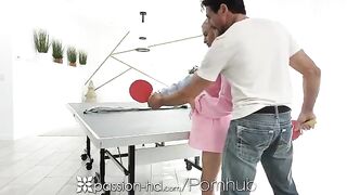 The guy did not let the girl win at ping-pong, so he got a blowjob