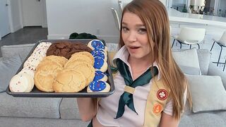 Girl Scout sells cookies and sucks a big cock passionately