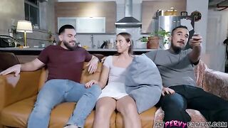 Pervert guy fucks his stepsis while her hubby is sleeping