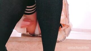 Schoolgirl without panties masturbates on the school desk, showcasing raw passion