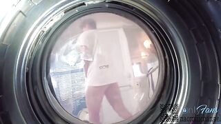 My girlfriend got her pussy filled with cum while looking for panties in the washing machine