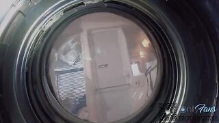 My girlfriend got her pussy filled with cum while looking for panties in the washing machine