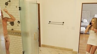 Athena sneaks into the shower with her stepdad in a spicy scene