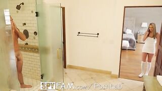Athena sneaks into the shower with her stepdad in a spicy scene