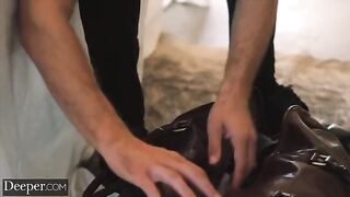 The slave girl is tied up and fucked by her master in a sensual scene