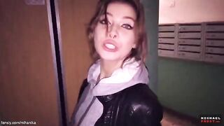 A couple engaged in a risky sex act right on the street, reminiscent of MihaNika69’s bold outdoor POV scenes