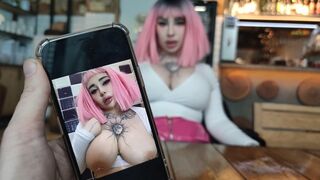 The dirty slut gets tired of waiting and has sex in the restaurant
