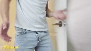 Hot stepmom caught her stepson spying and let him enjoy her hairy charm