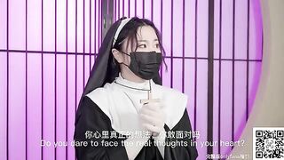 Nun, tired of her vows, wears sexy stockings and heels to meet a man