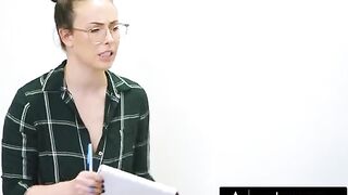 Four cute teens getting fucked on a table during focus group