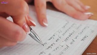 The hot girl squirts while teaching Spanish lessons, showcasing her talent