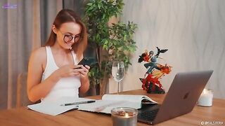 The hot girl squirts while teaching Spanish lessons, showcasing her talent